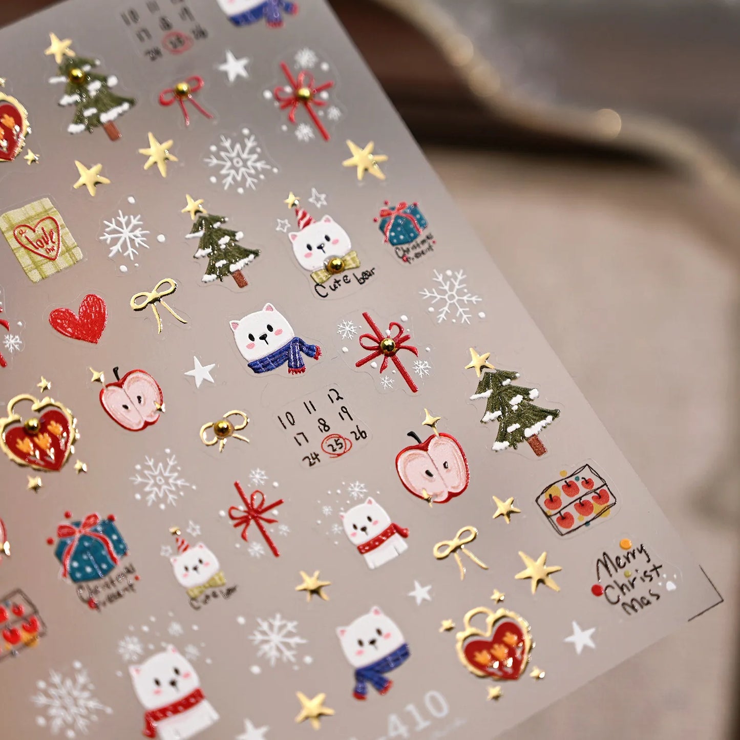 Cute Christmas Present Nail Stickers | Bear Snowflake Holiday Nail Decals TL410