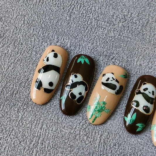 Cute Panda Nail Art Stickers 3D Adhesive Slider Panda Bamboo Sticker Decals MN242