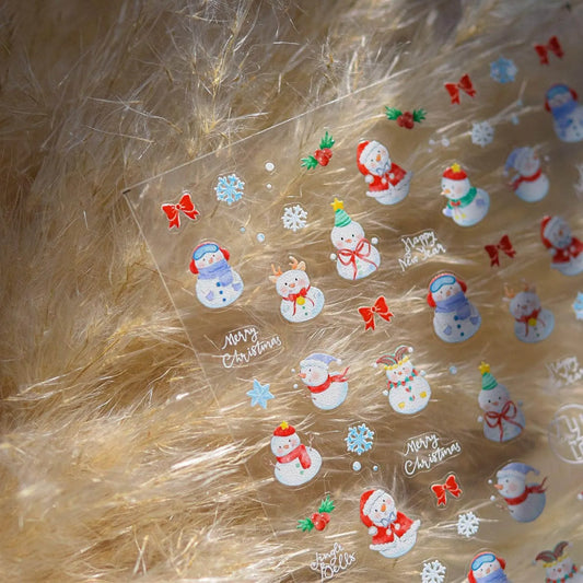 Cutie Snowman Nail Art Stickers Adhesive Embossed Winter Snow Sticker Decals to4635