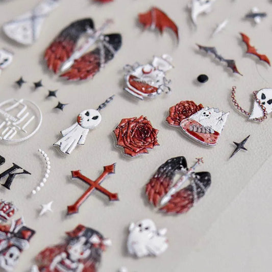 Dark Joker Nail Art Stickers Adhesive Embossed Ghost Style Sticker Decals to3328