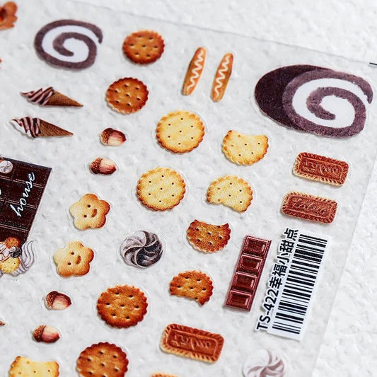 Desserts Cake Design Nail Art Stickers Cookies Adhesive Sticker Decals TS421
