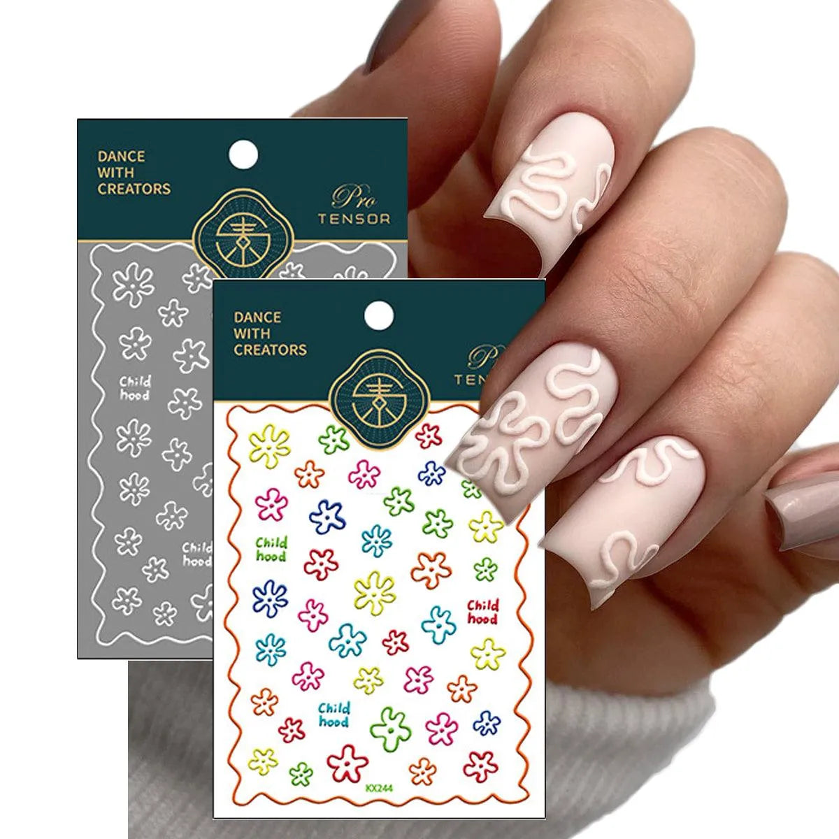 Doodle Floral Outline Nail Art Stickers Adhesive Embossed Matte Line Flower Sticker Decals KX244