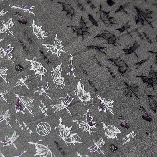 Dragonfly Cicada Nail Art Stickers Adhesive Embossed Butterfly Animals Sticker Decals