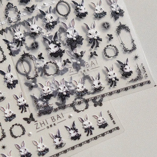 Duke Bunny Nail Art Stickers Adhesive Rabbit Embossed Sticker Decals