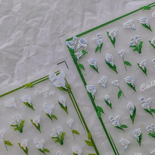 Elegant 5D Calla Lily Nail Stickers | White Flower Decals for Bridal & Wedding TS2635