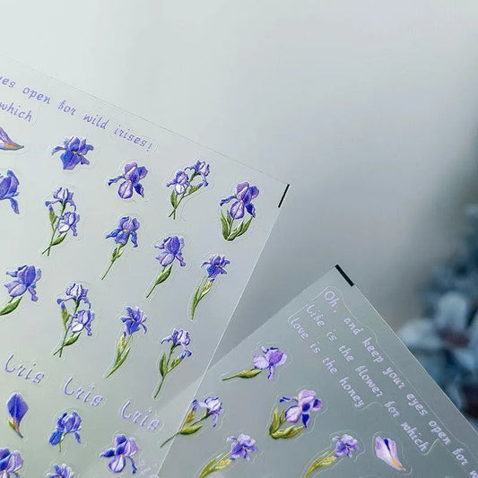 Elegant 5D Iris Flower Nail Stickers Artistic Purple Floral Sticker Decals TS2665