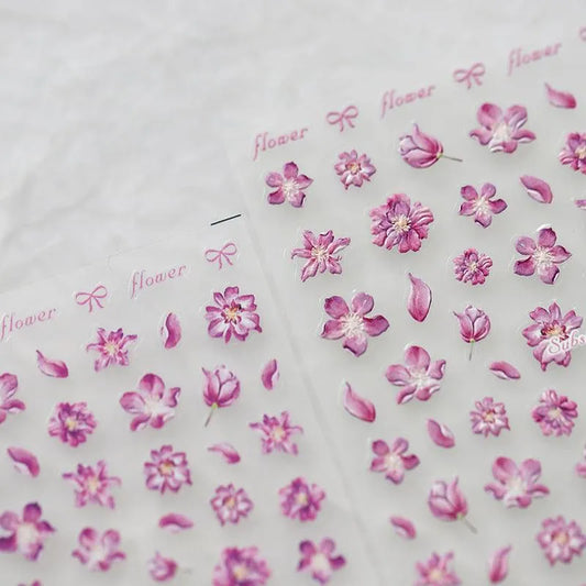Elegant 5D Pink Cherry Blossom Nail Stickers | Romantic Spring Floral Nail Art Decals TS2875