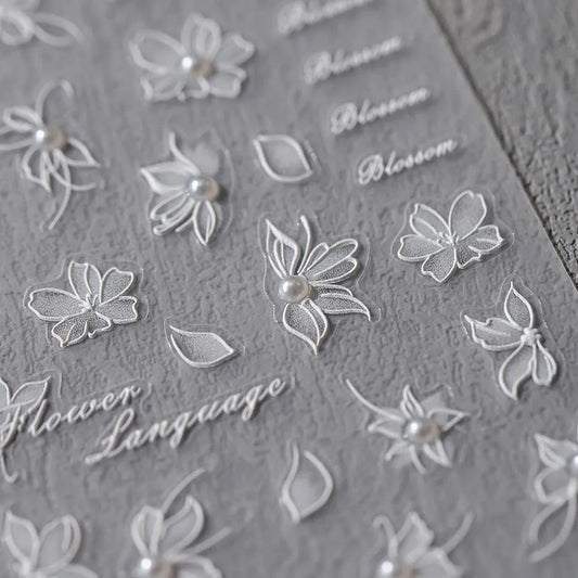 Elegant 5D White Floral Pearl Nail Stickers | Perfect for Bridal & Wedding Art TL105