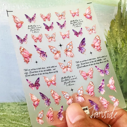 Embossed Butterfly Nail Art Stickers Pink Butterfly Adhesive Sticker Decals TS2027