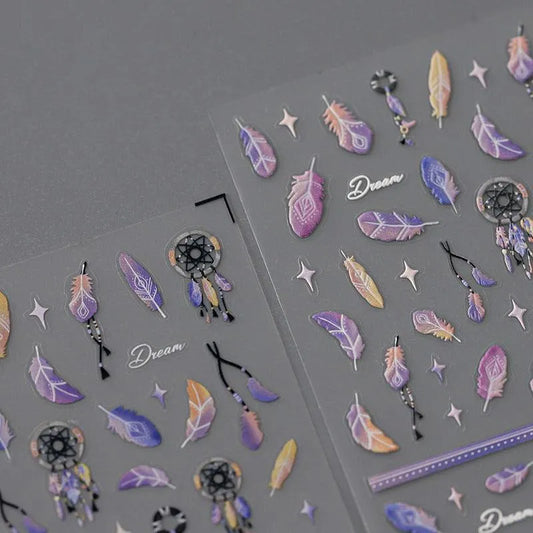 Fantasy Feather Nail Art Stickers Adhesive Slider Embossed Dream Catcher Sticker Decals