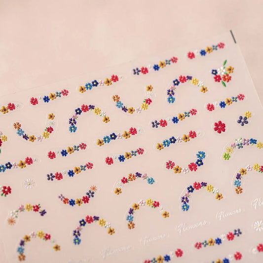 Floral French Nail Art Stickers Adhesive Embossed Flower Tips Sticker Decals