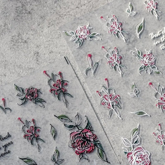 Floral Nail Art Stickers Adhesive Slider Flower Leaf Sticker Decals