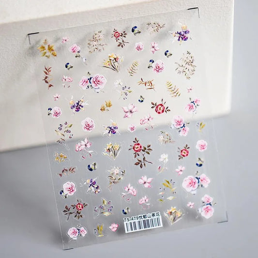 Floral Nail Art Stickers Lily Flower 3D Adhesives Sticker Decals TS479
