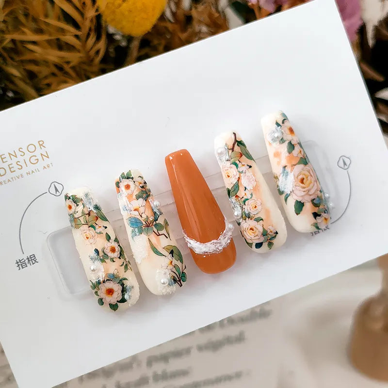 Floral Nail Art Stickers Spring Flowers Leaf 3D Adhesive Sticker Decals KX291