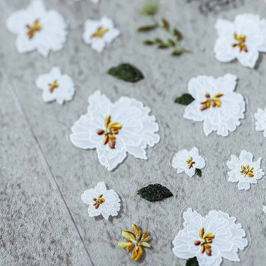 Floral Nail Art Stickers White Flower Adhesive Sticker Nail Decals FS023