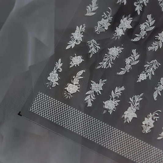 Flower Lace Nail Art Stickers White Bridal Lace Adhesive Embossed Sticker Decals to4070