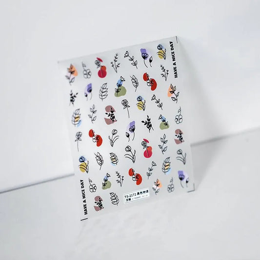Flower Leaf Nail Art Stickers 3D Floral Adhesive Slider Sticker Decals TS2171