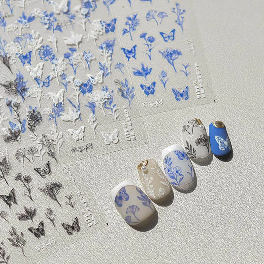 Flower Leaf Nail Art Stickers Floral Butterfly Adhesive Nail Sticker Decals to4416