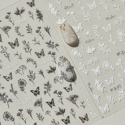 Flower Leaf Nail Art Stickers Floral Butterfly Adhesive Nail Sticker Decals to4416