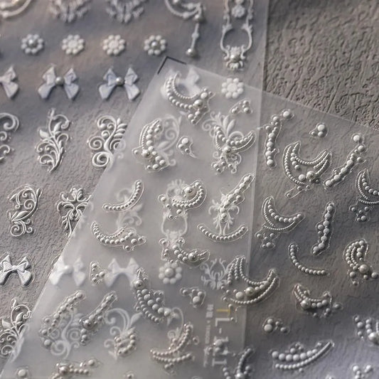 French Nail Art Stickers Adhesive Slider White Pearl Lace Sticker Decals TL121