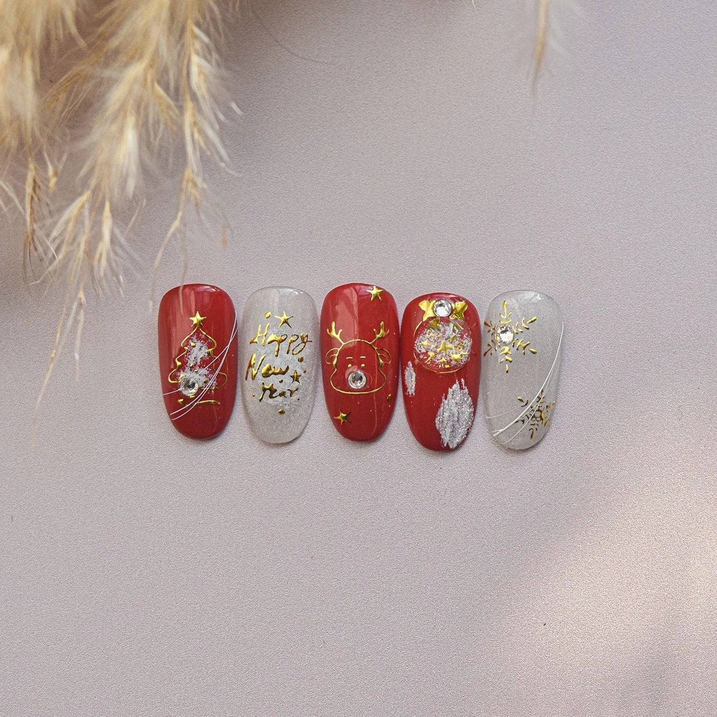 Gold Christmas Tree Nail Art Stickers Elk Adhesive Embossed Sticker Decals to4679