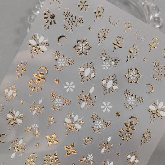 Gold Floral Nail Art Stickers 3D Adhesive Slider Metal Flower Sticker Decals M255