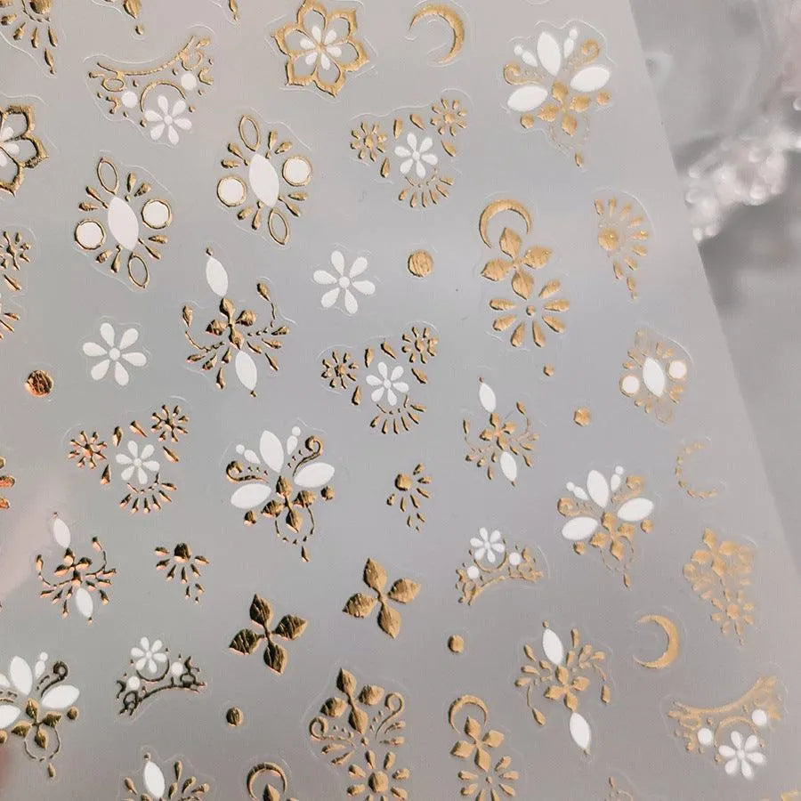 Gold Floral Nail Art Stickers 3D Adhesive Slider Metal Flower Sticker Decals M255