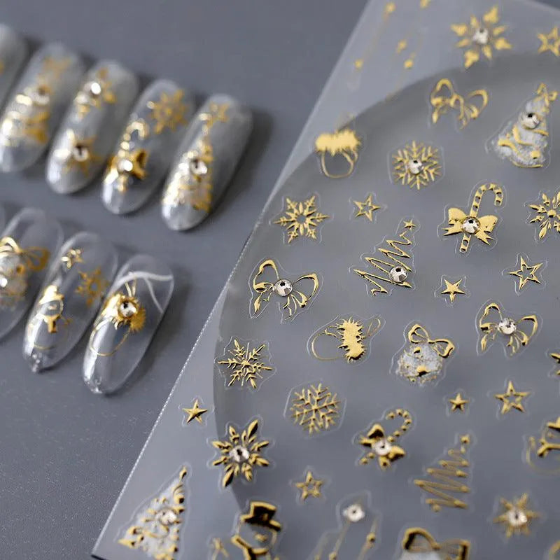 Gold Christmas Snowflake Nail Art Stickers Adhesive Sticker Decals