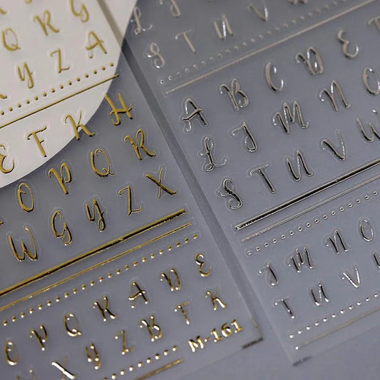 Gold Initials Nail Art Stickers Adhesive Silver Alphabet Letters Sticker Decals M161