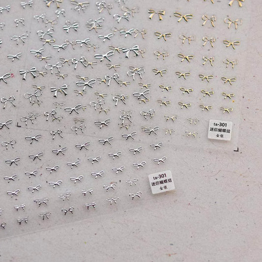 Gold Silver Bow Tie Nail Art Stickers Adhesive Embossed Sticker Decals