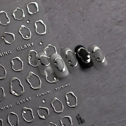 Gold Silver Circle Nail Art Stickers Metal Effect Adhesive Embossed Sticker Decals to3030