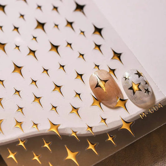 Gold Silver Star Nail Art Stickers Adhesive Metal Colors Cross Stars M004