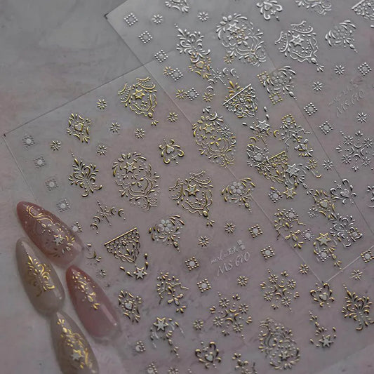 Gold Totem Nail Art Stickers Vintage Damask Adhesive Sticker Decals MS610
