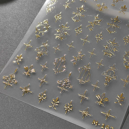Gold Vintage Floral Nail Art Stickers Metal Color Damask 3D Adhesive Sticker Decals M162