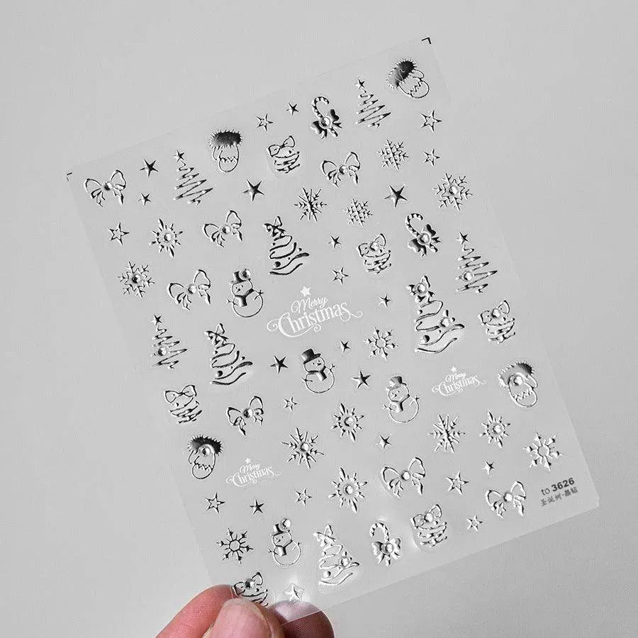 Golden Christmas Tree Nail Art Stickers Adhesive Embossed Winter Snowflake Sticker Decals to3626