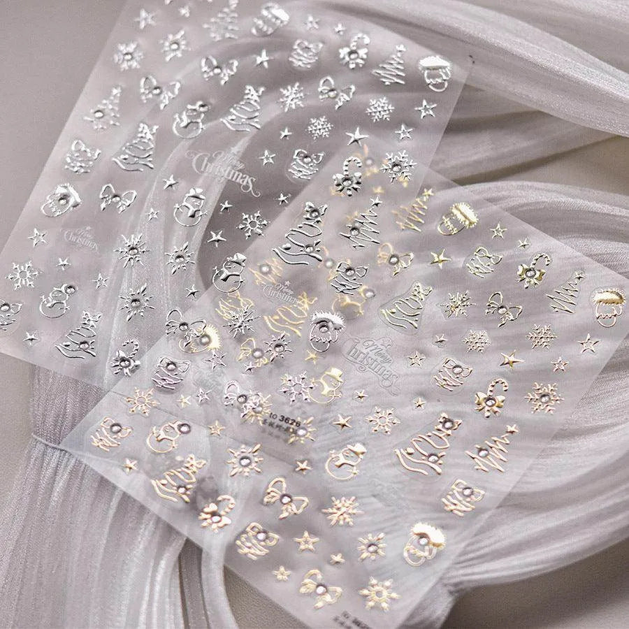 Golden Christmas Tree Nail Art Stickers Adhesive Embossed Winter Snowflake Sticker Decals to3626