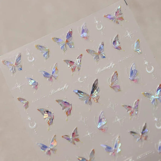 Gradient Butterfly Nail Art Stickers Adhesive Embossed Wings Sticker Decals