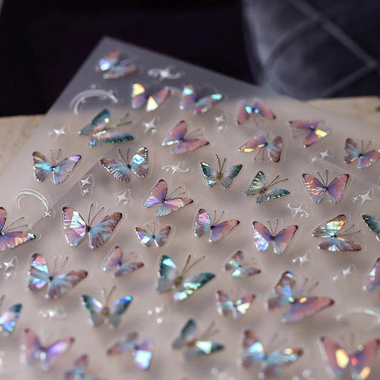 Gradient Butterfly Nail Art Stickers Laser Butterfly Adhesive Embossed Sticker Decals