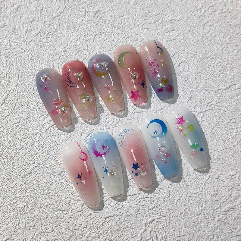 Gradient Moon Nail Art Stickers Adhesive Sliders Jelly Star Embossed Sticker Decals TL043