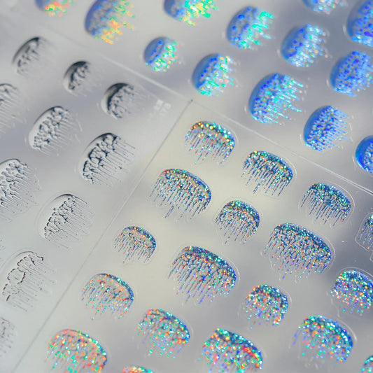 Holographic Melting French Tip Nail Sticker - Silver Y2K Drip Decals 5478