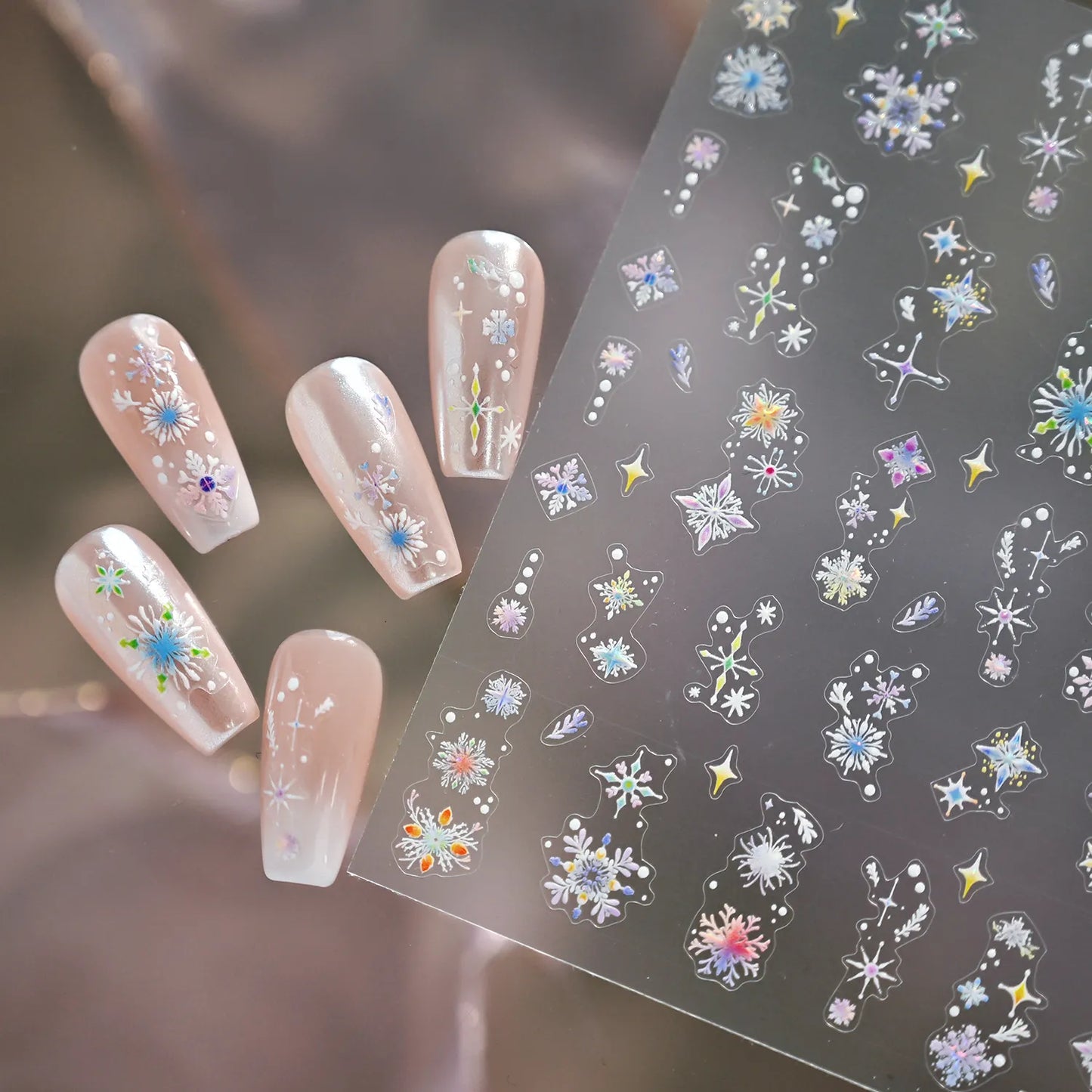 Holographic Snowflake & Star 3D Nail Stickers - Winter Christmas Nail Art Decals M834