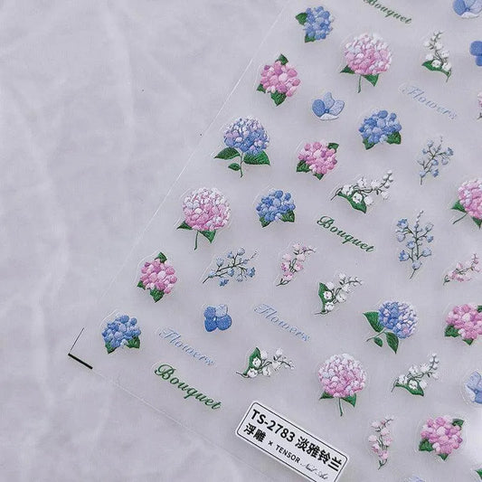 Hydrangeas Flower Nail Art Stickers Adhesive Slider Lily Of The Valley Flower Sticker Decals TS2783