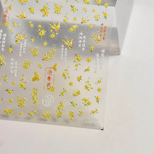 Jasmine Flowers Nail Art Stickers Adhesive Embossed Wild Flower Sticker Decals to3760