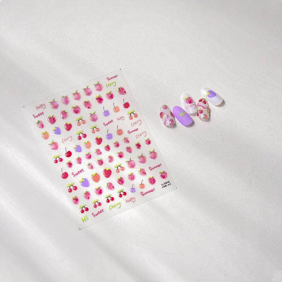 Jelly Cherry Nail Art Stickers Strawberry Fruit Adhesive Nail Sticker Decals to3214