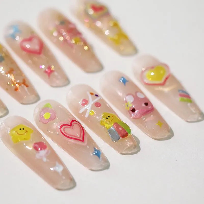 Jelly Colors Nail Art Stickers Adhesive Slider Cartoon Embossed Sticker Decals