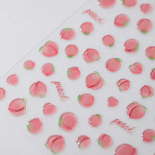Juicy 5D Embossed Peach Nail Stickers | Cute Summer Fruit Jelly Nail Art Decals M106