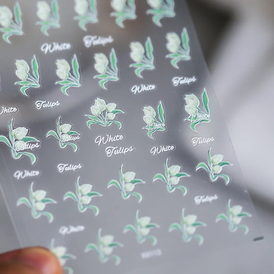 5D Flower Nail Stickers,Embossed Tulips Nail Art Decals KX112