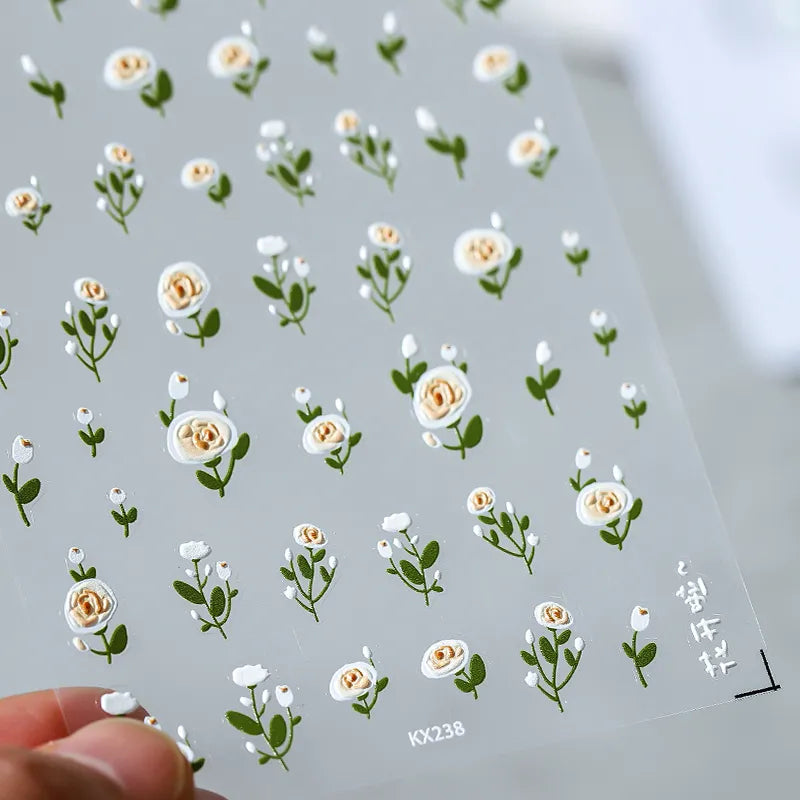 Floral Nail Art Stickers Adhesive Embossed Rose Flowers Sticker KX238 Decals