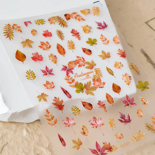 Autumn Nail Art Stickers Adhesive Slider Fall Maple Leaf Sticker Decals KX293