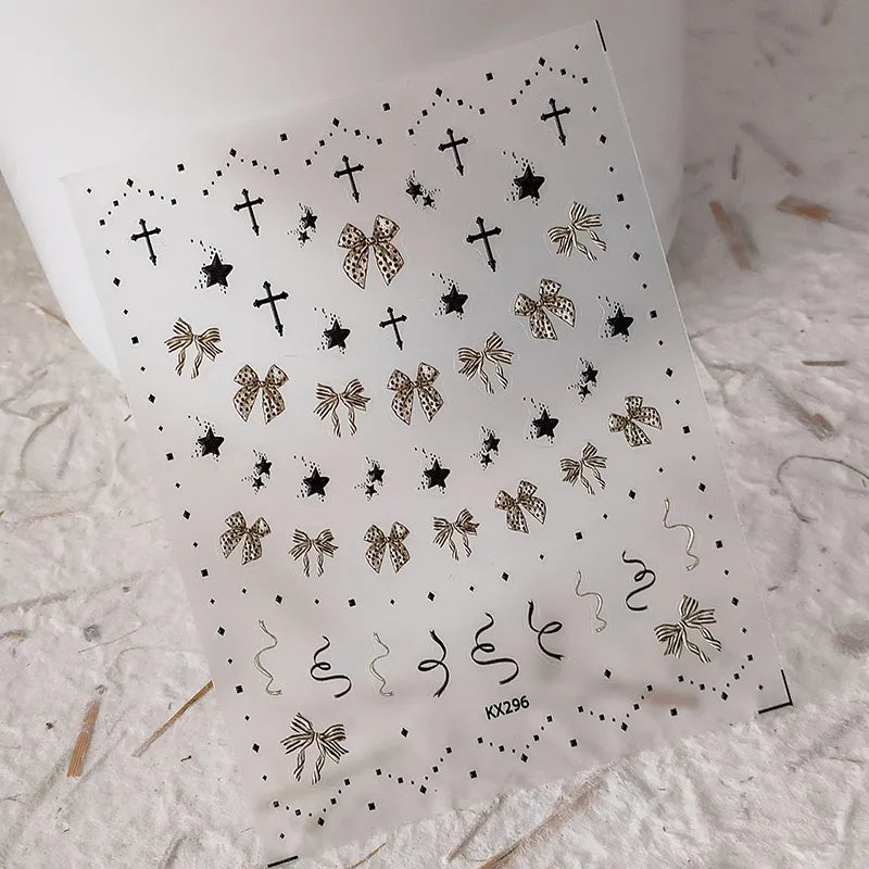Bow Ribbon Nail Art Stickers Adhesive Sliders Embossed Bow-knot Polka Dots Sticker Decals KX296 embossed